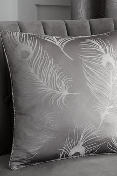 Curtina Silver 'Peacock Feather' Metallic Detailed Jacquard Woven Filled Cushion