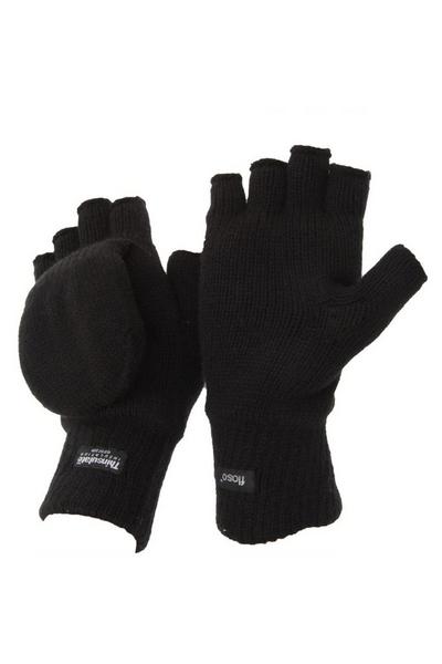 Floso Black Thinsulate Thermal Capped Winter Fingerless Gloves (3M 40g)