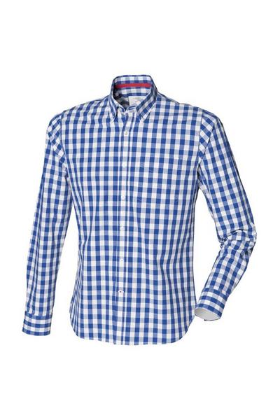Front Row Blue Checked Casual Cotton Shirt