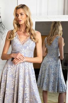 Hot Squash Silver V-Neck Floral Lace Dress