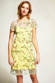 Hot Squash Yellow Embroidered Cap Sleeve Party Dress