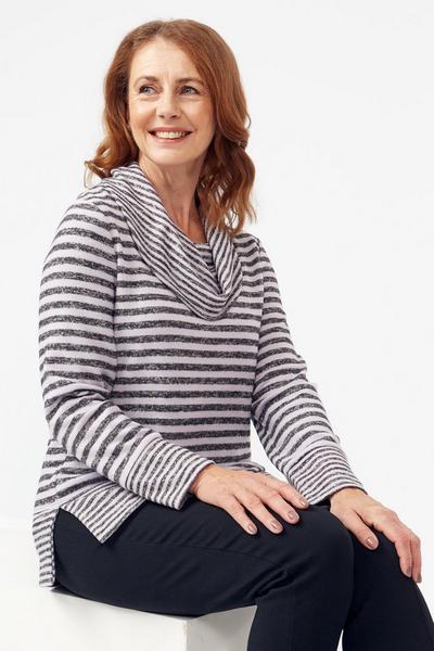 Tigi Grey Lilac Striped Cowl Neck Top
