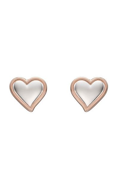 FIORELLI Silver Rhodium & Rose Gold Plated Silver Heart Stud Earrings