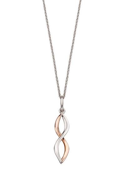FIORELLI Silver Rhodium & Rose Gold Plated Silver Navette Pendant Necklace