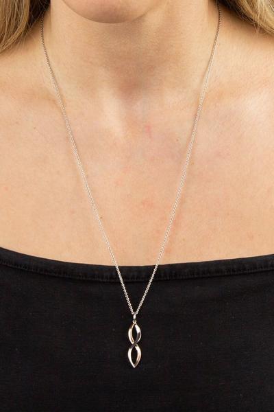 FIORELLI Silver Rhodium & Rose Gold Plated Silver Navette Pendant Necklace
