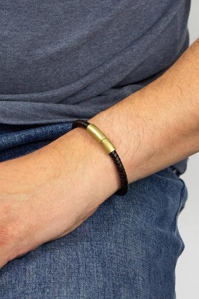 fredbennett fb Silver Two Tone Brown Recycled Leather & Stainless Steel Bracelet