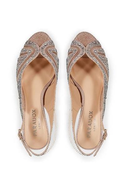 Paradox London Metallic Gold Glitter 'Linda' Low Platform Sling Back Sandal