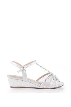 Paradox London Silver Glitter Diamante Mesh 'Jillly' Mid Heel Wedge Extra Wide Fit Sandals