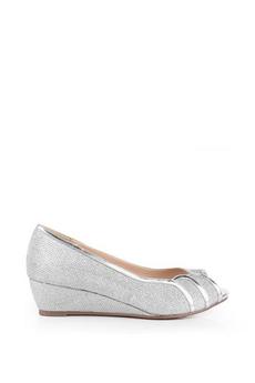 Paradox London Silver Glitter 'Juno' Wide Fit Low Wedge Peep Toe Shoes