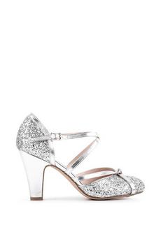 Paradox London Silver Glitter 'Fifi' High Heel Court Shoes