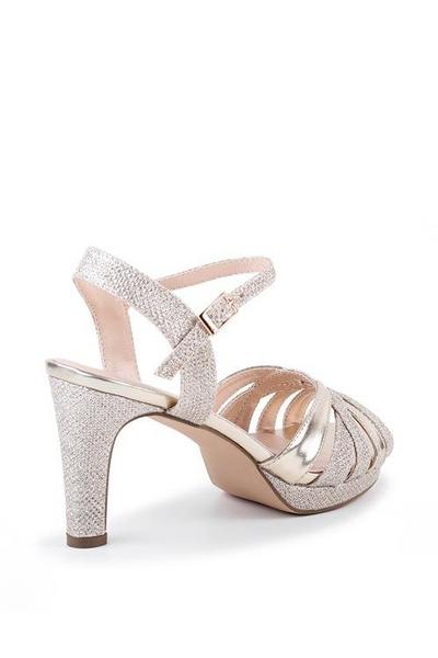 Paradox London Metallic Gold Glitter 'Lori' High Heel Ankle Strap Platform Sandal