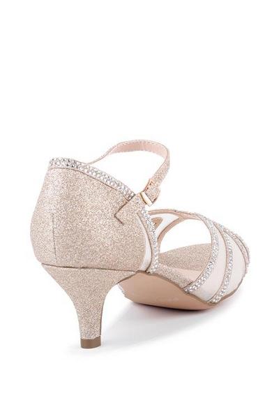 Paradox London Metallic Gold Glitter 'Etta' Wide Fit Low Heel Ankle Strap Sandals