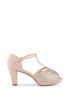 Paradox London Metallic Gold Glitter 'Nora' Wide Fit Platform T-bar Sandals