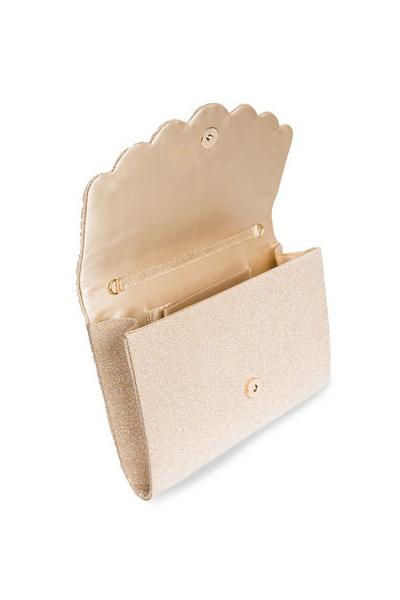 Paradox London Metallic Gold Glitter 'Dawson' Scallop Clutch Handbag
