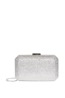 Paradox London Metallic Silver Glitter 'Dulcie' box clutch handbag