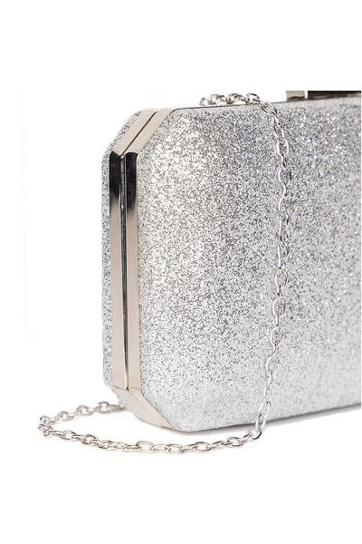 Paradox London Metallic Silver Glitter 'Dulcie' box clutch handbag
