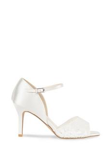 Paradox London Ivory Satin 'Everose' High Heel Ankle Strap Sandals
