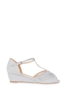 Paradox London Silver Glitter 'Janelle' Wide Fit Wedge Sandals