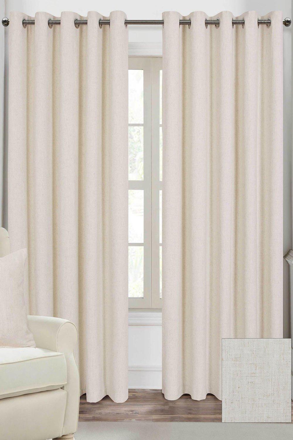 Curtains | Linen Eyelet Lined Curtain Pair | Homescapes