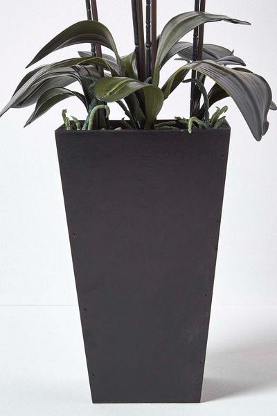 Homescapes White Artificial Flowers White Orchid in a Black Pot, 70 cm