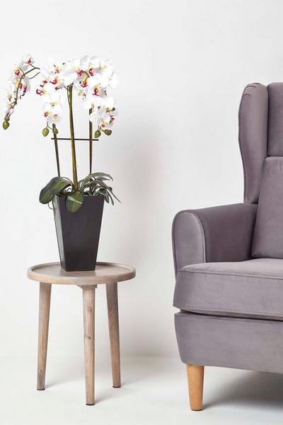 Homescapes White Artificial Flowers White Orchid in a Black Pot, 70 cm