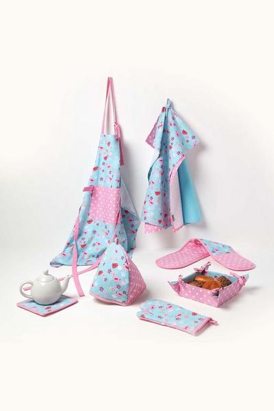 Homescapes Multi Birds and Flowers Pink Cotton Apron