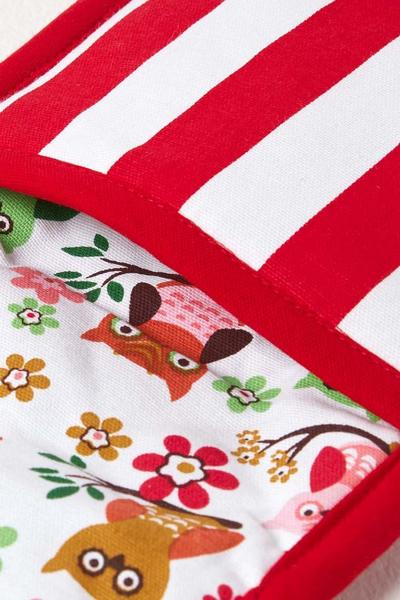 Homescapes Red Red Owls Cotton Double Oven Glove
