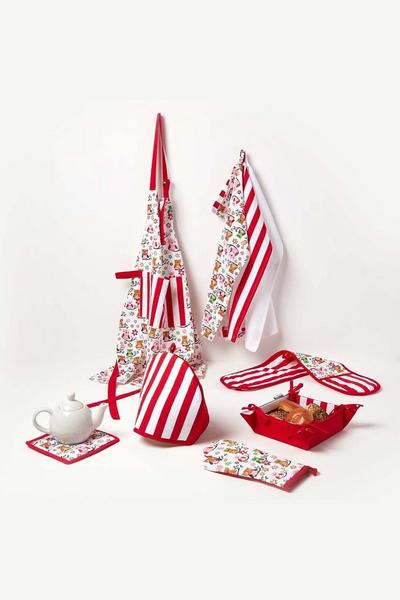 Homescapes Red Red Owls Cotton Double Oven Glove