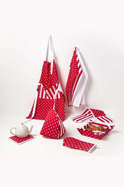 Homescapes Red Red Polka Dot Cotton Tea Towels Set Of Three