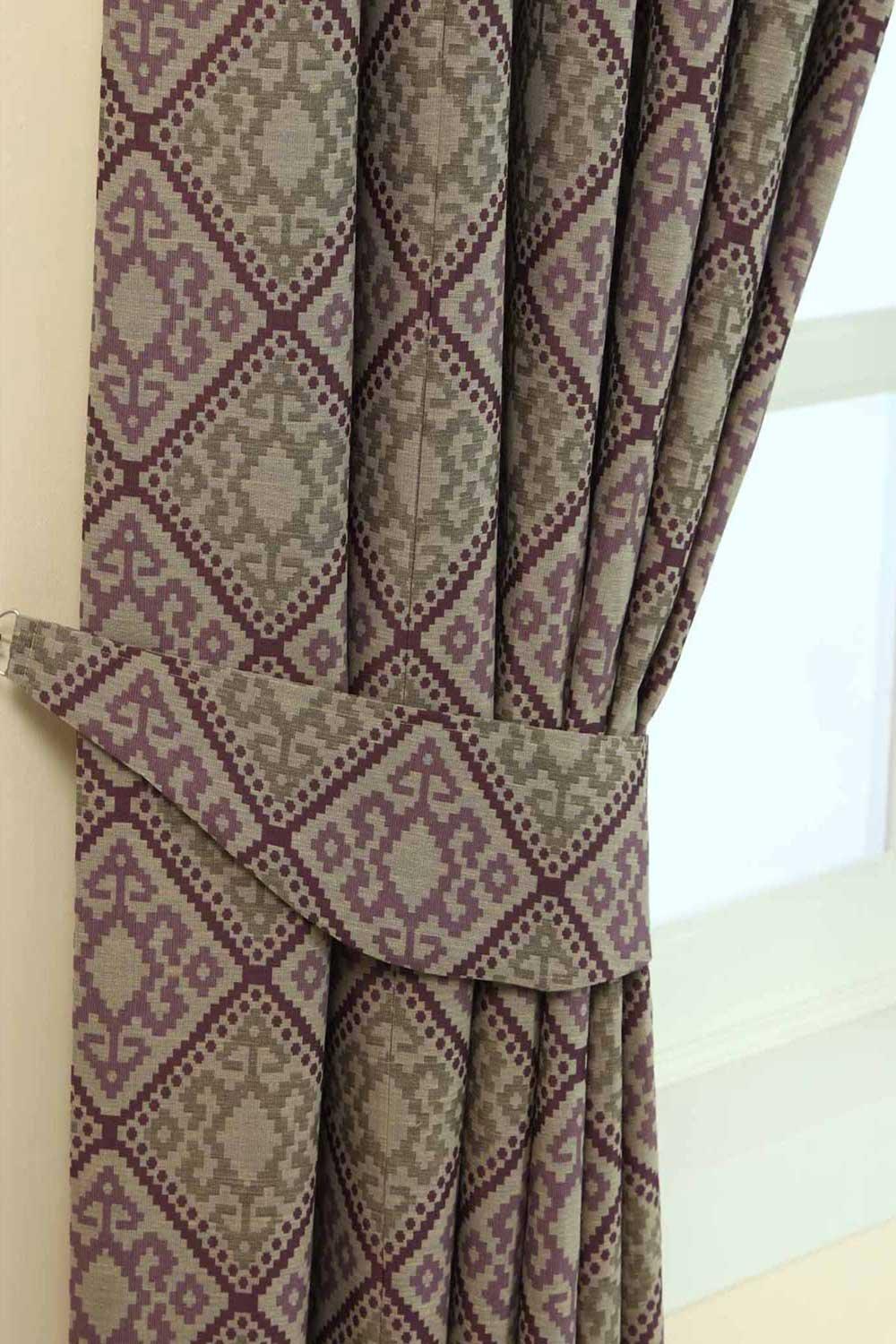 Curtains | Aztec Jacquard Curtain Tie Back Pair | Homescapes