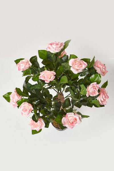 Homescapes Pink Potted Rose Tree Artificial Plant with lifelike green leaves, 90 cm