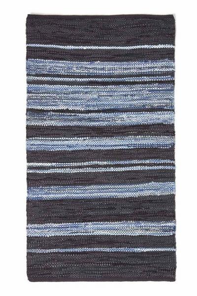 Homescapes Blue Texas Leather & Denim Woven Striped Blue Rug
