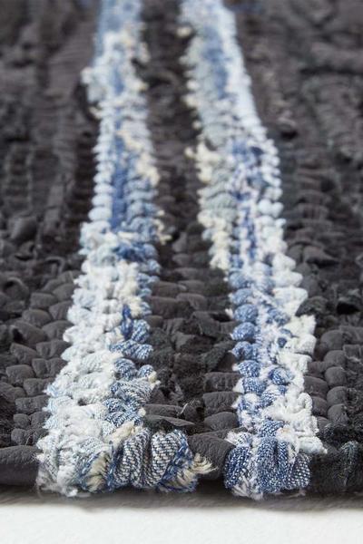 Homescapes Blue Texas Leather & Denim Woven Striped Blue Rug
