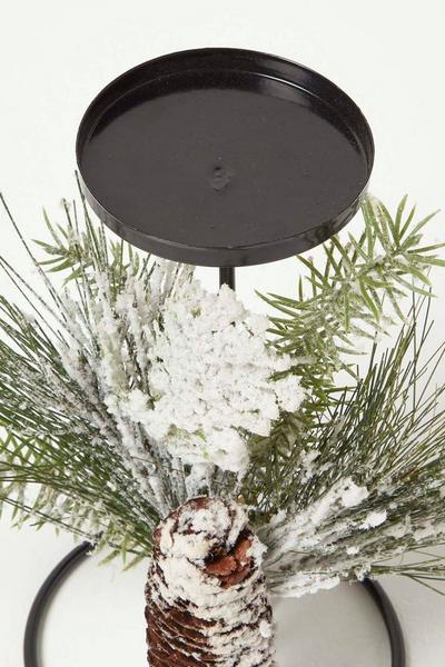 Homescapes Green Frosted Artificial Pine Branch Christmas Candle Holder