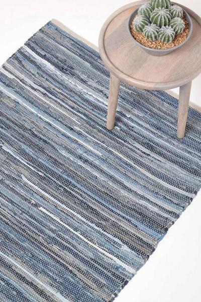 Homescapes Blue Blue Denim Handwoven Striped Chindi Rug