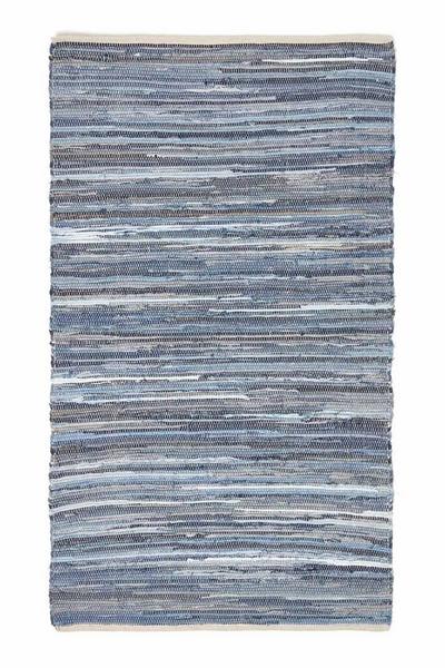 Homescapes Blue Blue Denim Handwoven Striped Chindi Rug