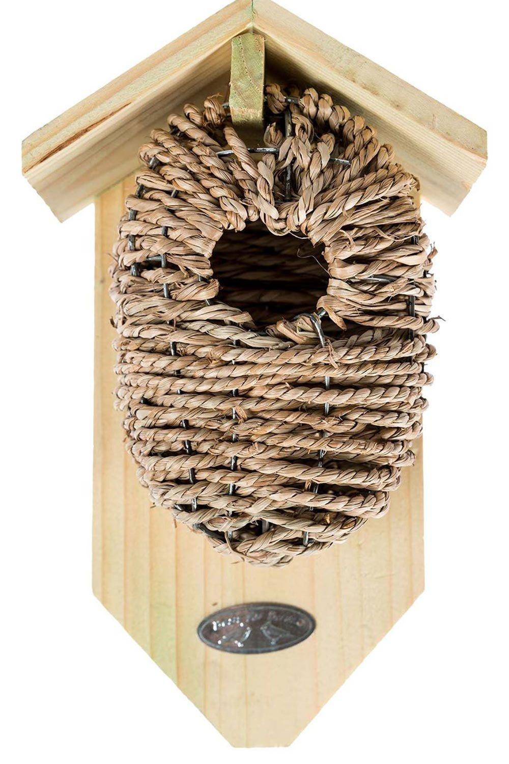 Garden Decor | Wooden Bird Box with Seagrass Birdnest | Homescapes