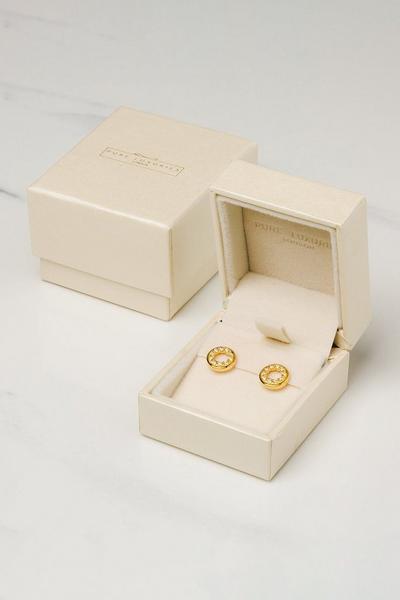 Pure Luxuries London Gold Gift Packaged 'Cezanne' 18ct Yellow Gold Plated 925 Silver with Cubic Zirconia Circle Earrings