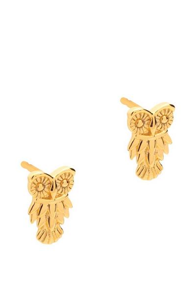 Pure Luxuries London Gold Gift Packaged 'Lowri' 18ct Yellow Gold Plated 925 Silver Owl Earrings