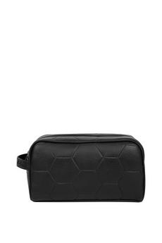 Pure Luxuries London Black 'Defender' Leather Washbag
