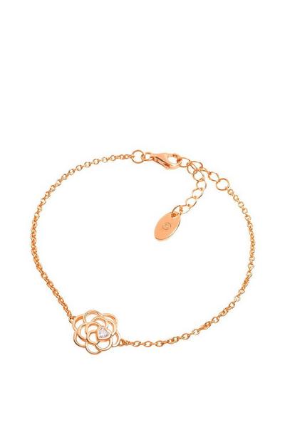 Pure Luxuries London Rose Gold Gift Packaged 'Hayek' 18ct Rose Gold Plated 925 Silver and Cubic Zirconia Flower Bracelet