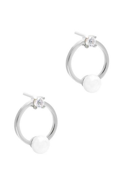 Pure Luxuries London Rose Gold Gift Packaged 'Karson' Rhodium Plated 925 Silver & Freshwater Pearl Earrings