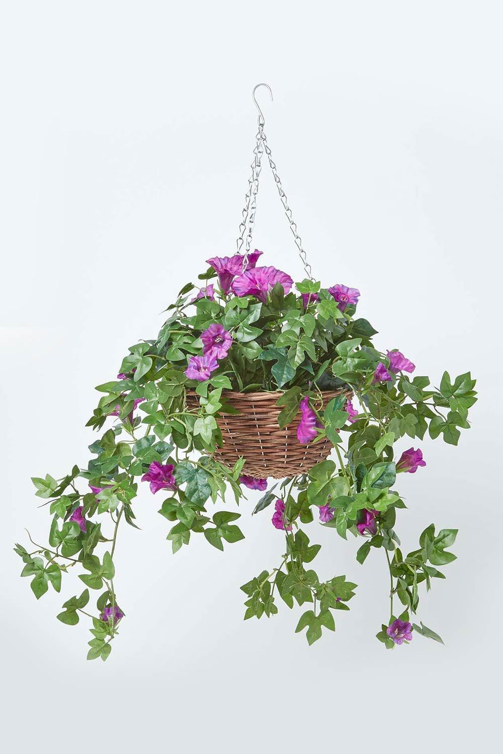 Artificial Flowers | Purple Petunia Hanging Basket, 80 cm | Homescapes