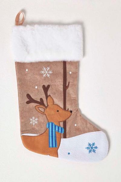 Homescapes Brown Reindeer Christmas Stocking