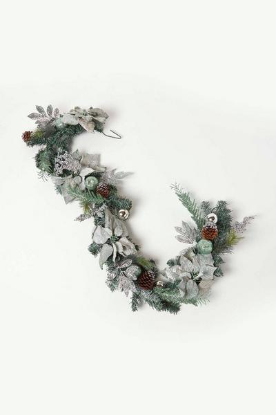Homescapes Silver Mint Green & Silver Christmas Garland 180 cm