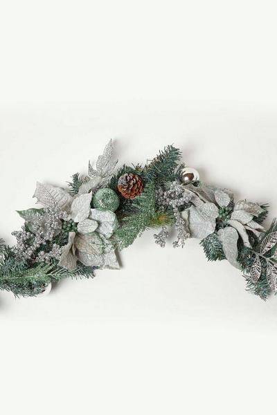 Homescapes Silver Mint Green & Silver Christmas Garland 180 cm