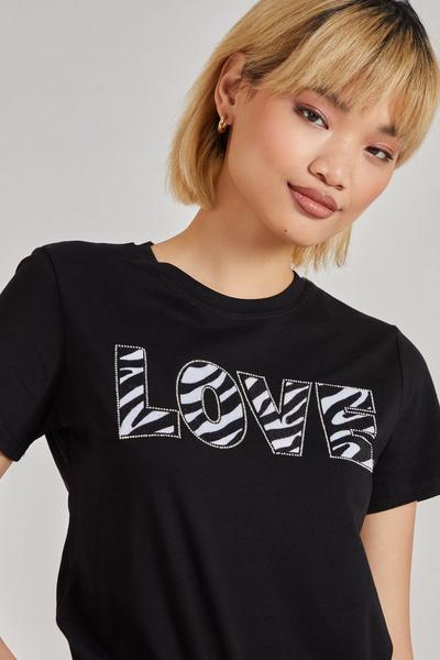 Pink Vanilla Black RAW - Zebra Print Love Slogan T-Shirt