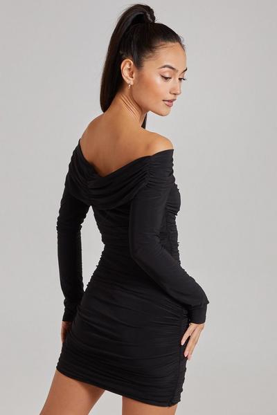 Pink Vanilla Black Slinky Bardot Ruched Mini Dress