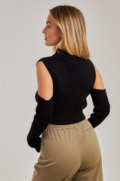 Pink Vanilla Black Long Sleeve Cut Out Knitted Top