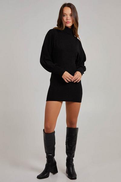 Pink Vanilla Black Cold Shoulder High Neck Brushed Ribbed Dress